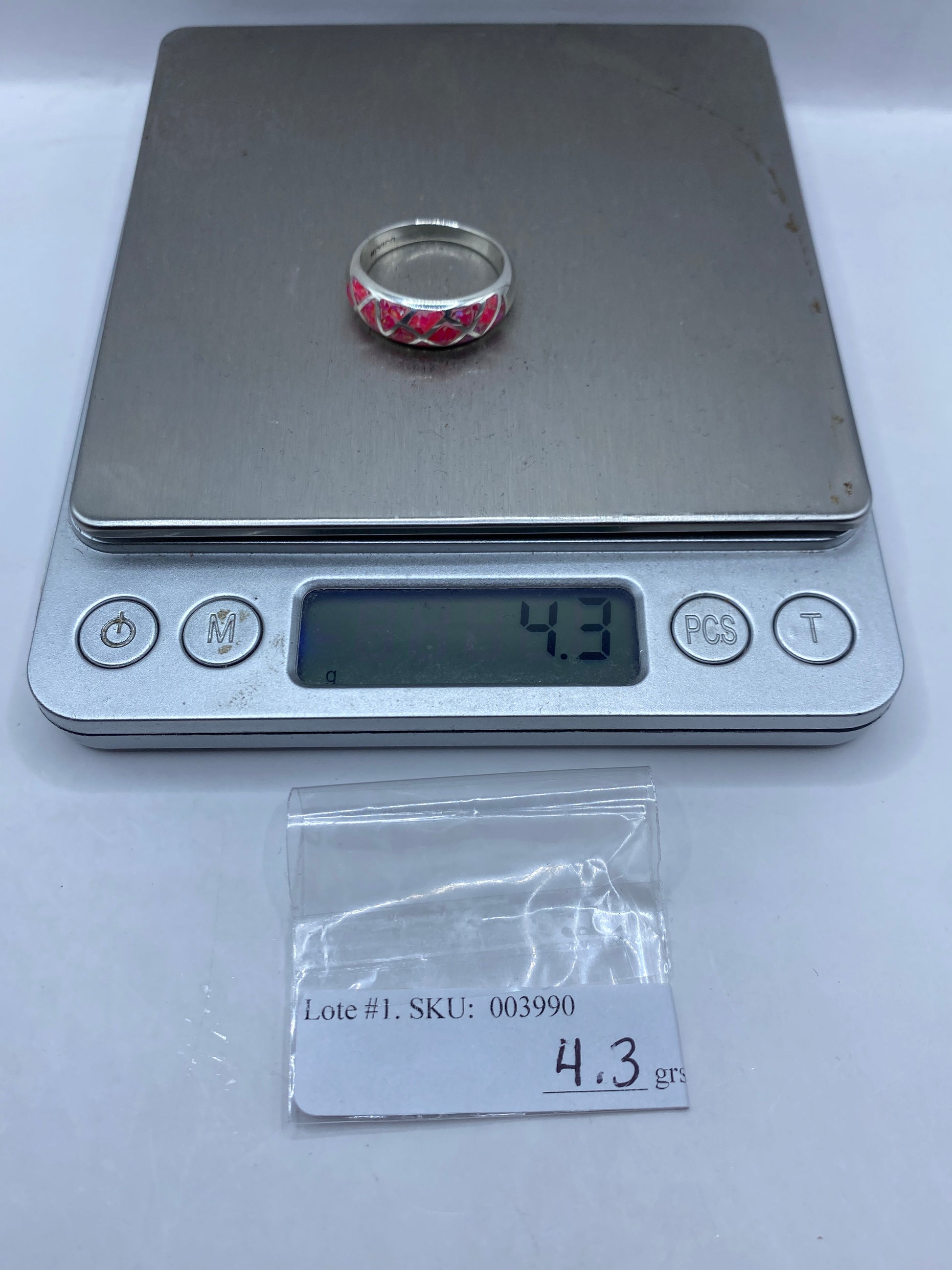 Anillo de Plata Ópalo de Fuego Rosa — Geométrico .950 — foto 6