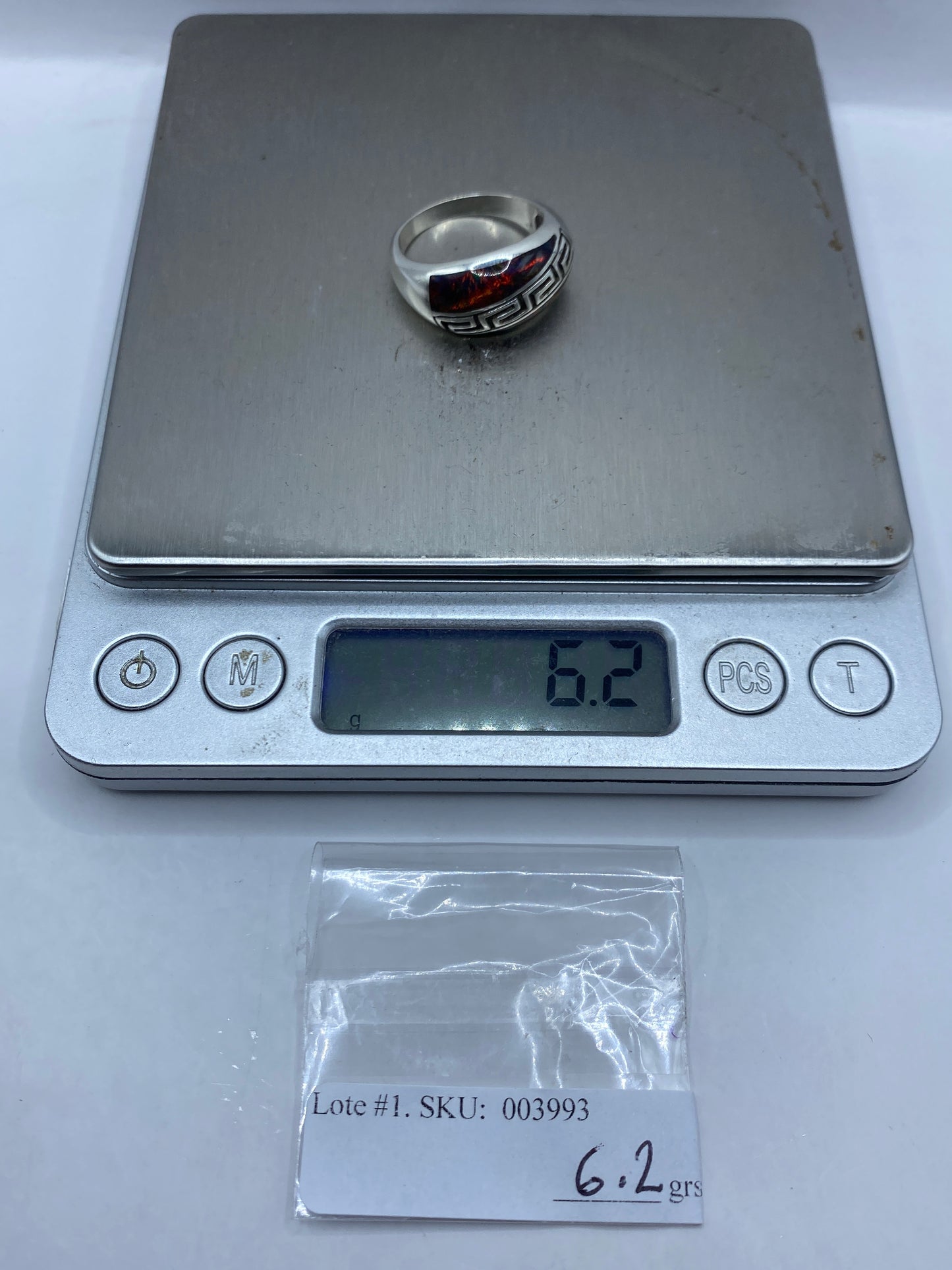 Anillo de Plata .950 Ópalo de Fuego Multicolor — Greca Étnica — foto 6