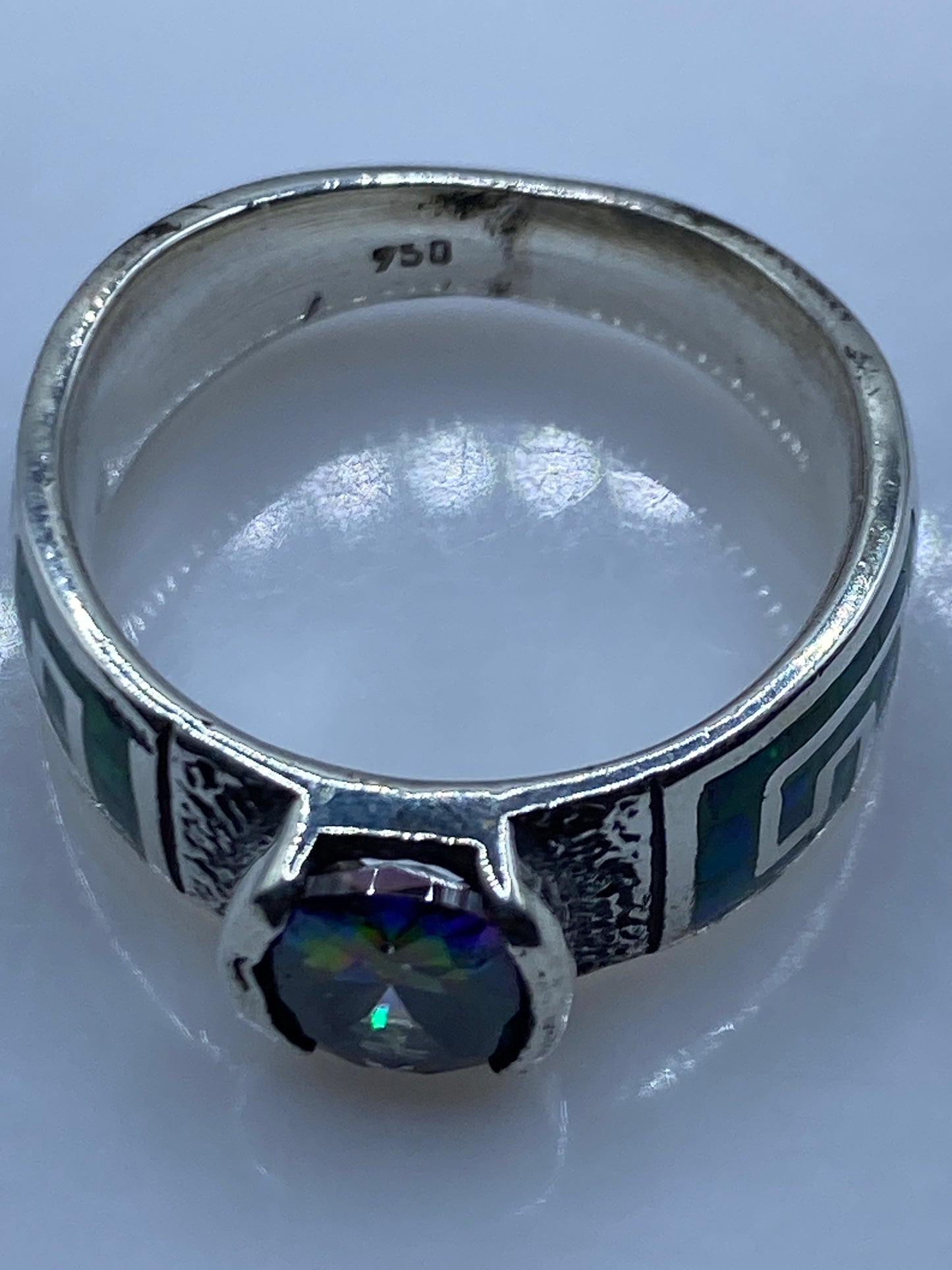 Anillo de Plata .950 Ópalo de Fuego Verde — Étnico Único — foto 5