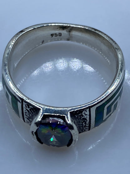 Anillo de Plata .950 Ópalo de Fuego Verde — Étnico Único — foto 5