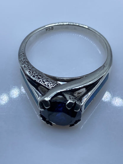 Anillo Solitario de Plata .950 con Ópalo de Fuego Azul — foto 5
