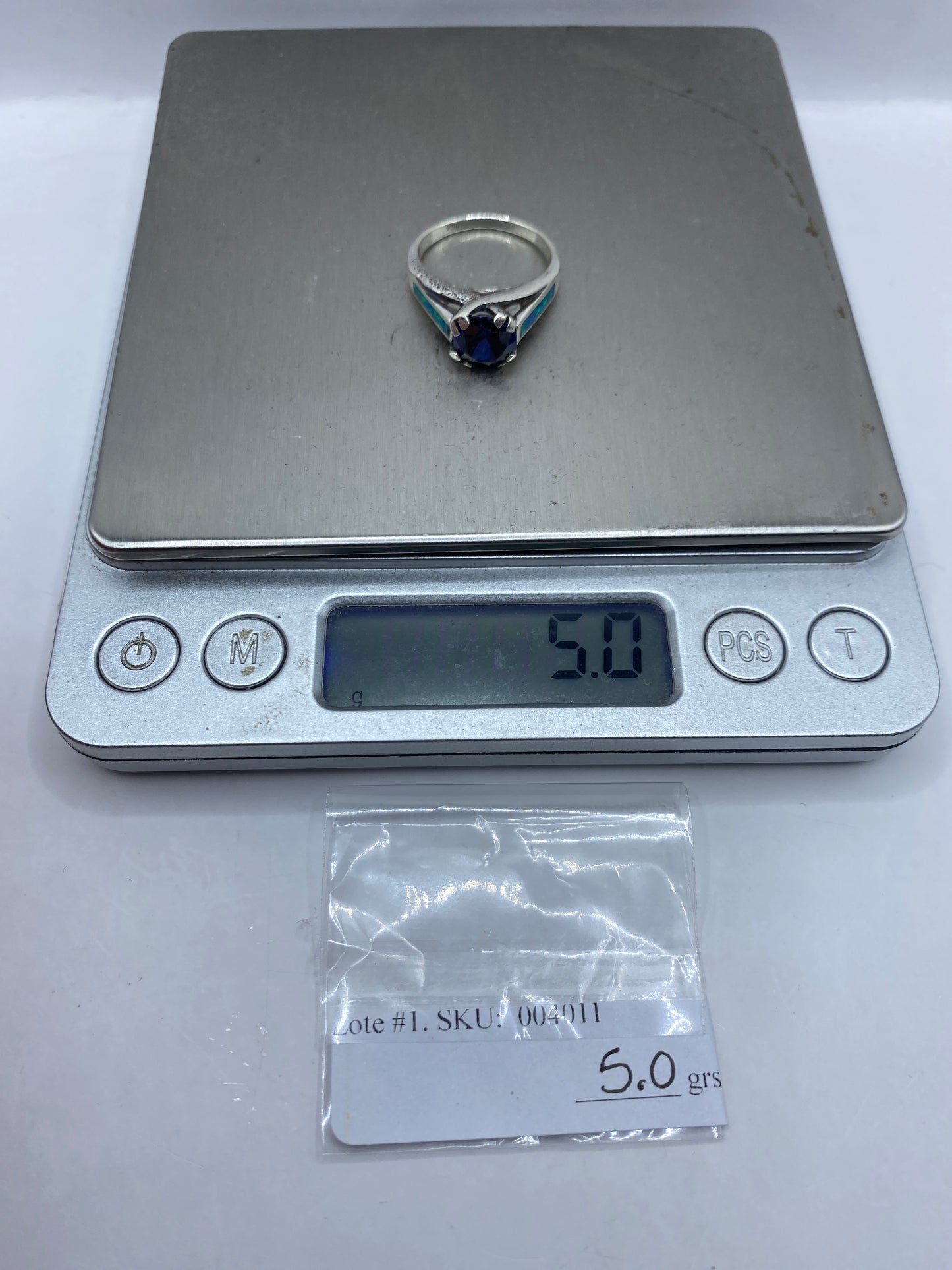 Anillo Solitario de Plata .950 con Ópalo de Fuego Azul — foto 6