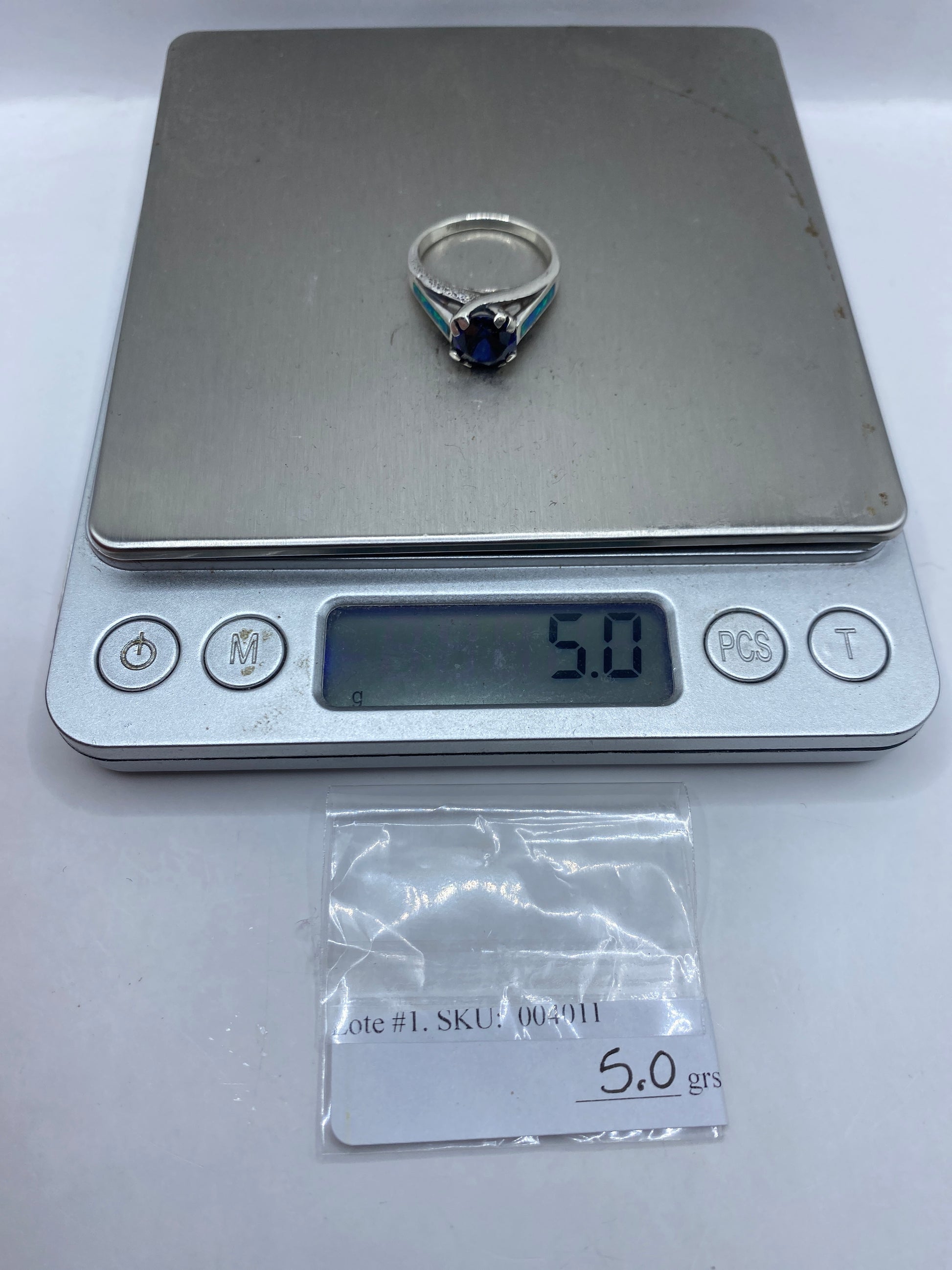 Anillo Solitario de Plata .950 con Ópalo de Fuego Azul — foto 6