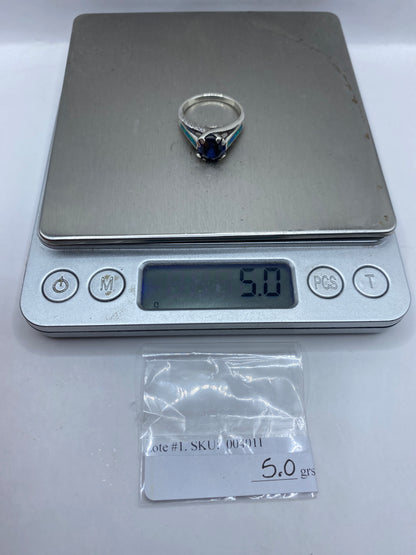 Anillo Solitario de Plata .950 con Ópalo de Fuego Azul — foto 6