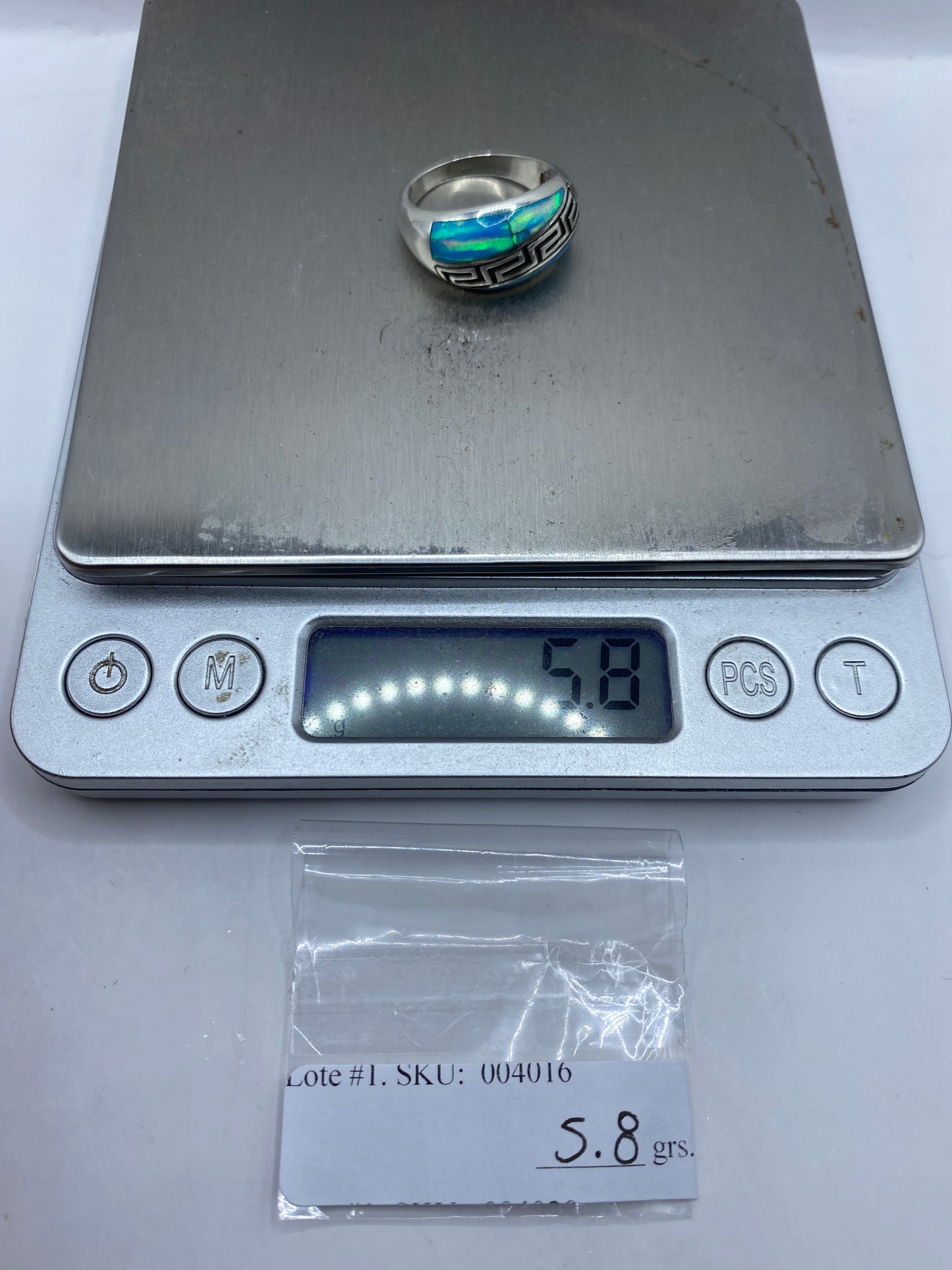 Anillo Ópalo de Fuego Azul Cielo — Diseño Étnico Taxco .950 — foto 6