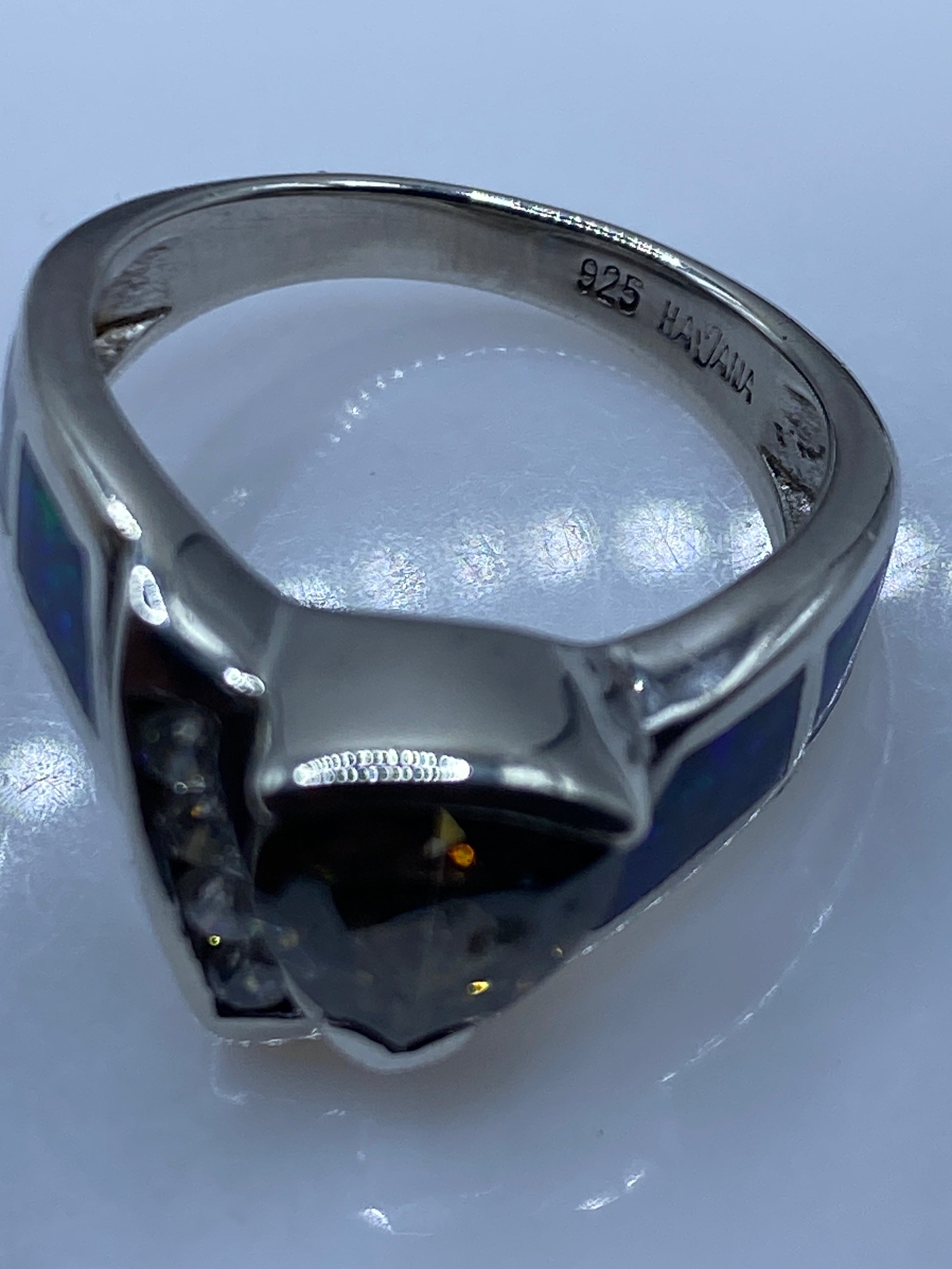 Anillo de Plata Ópalo de Fuego Azul — Coctel Artesanal — foto 5
