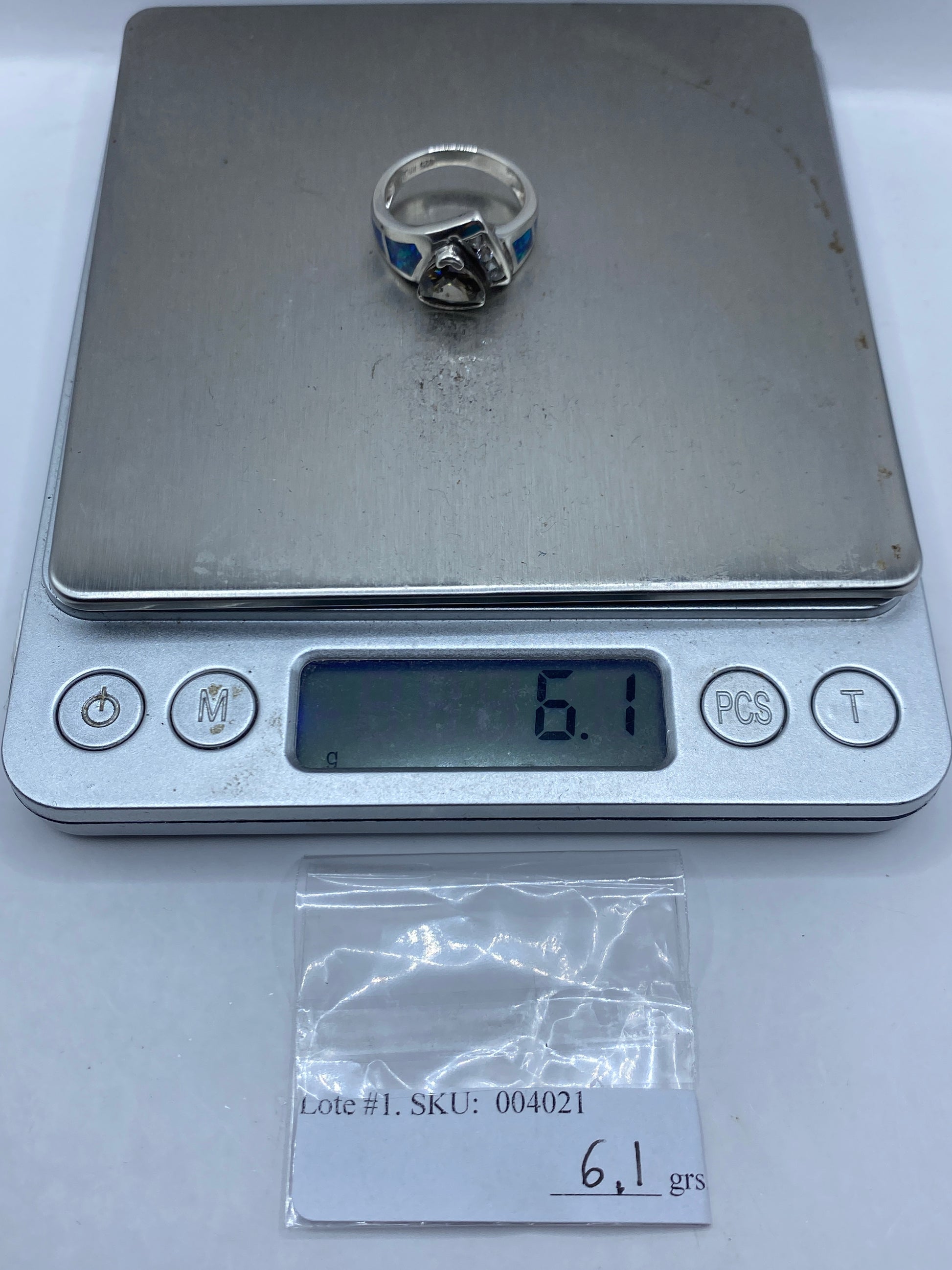 Anillo de Plata Ópalo de Fuego Azul — Coctel Artesanal — foto 6