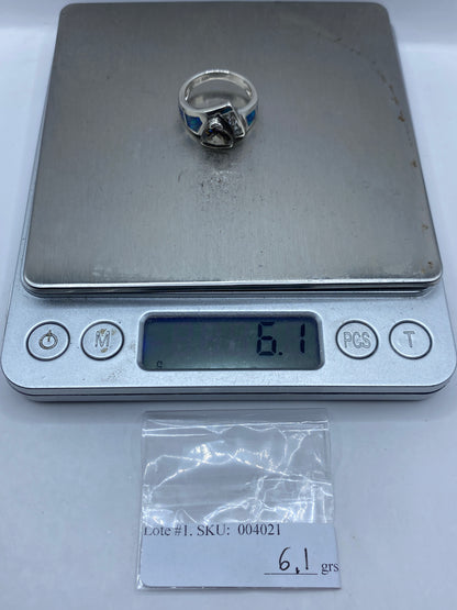 Anillo de Plata Ópalo de Fuego Azul — Coctel Artesanal — foto 6