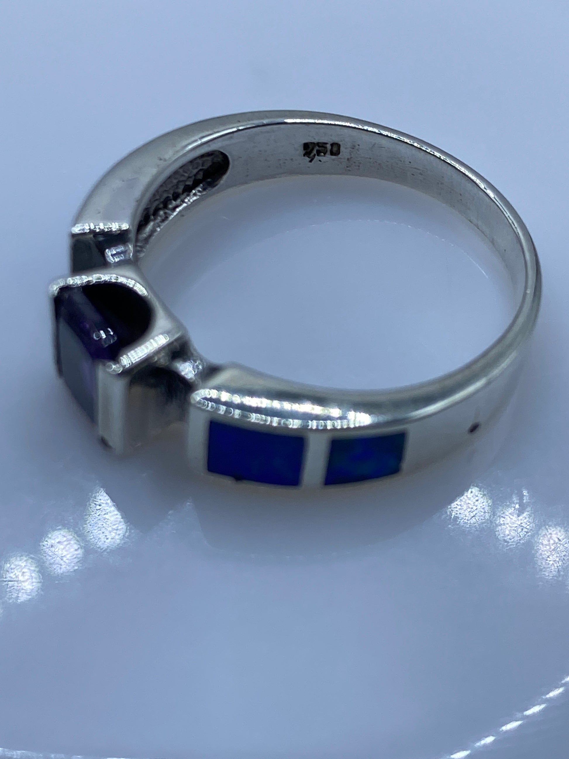 Anillo de Plata Ópalo de Fuego Azul — Diseño Geométrico — foto 5