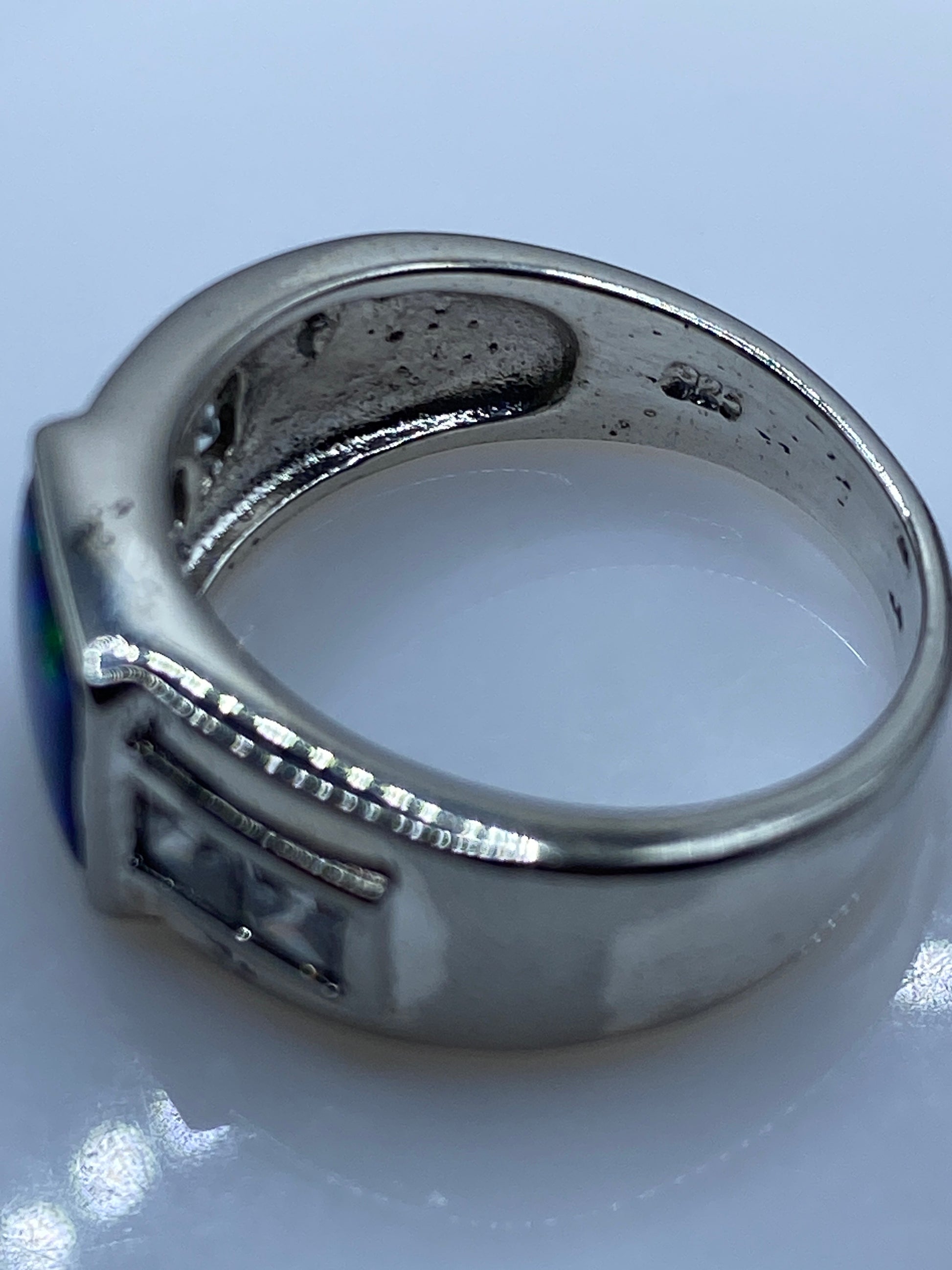 Anillo de Plata Ópalo de Fuego Azul — Geometría Minimalista — foto 5