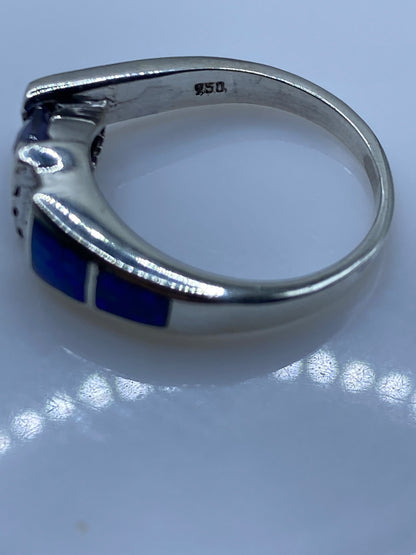 Anillo de Plata .950 Ópalo Fuego Azul — Diseño Moderno — foto 5