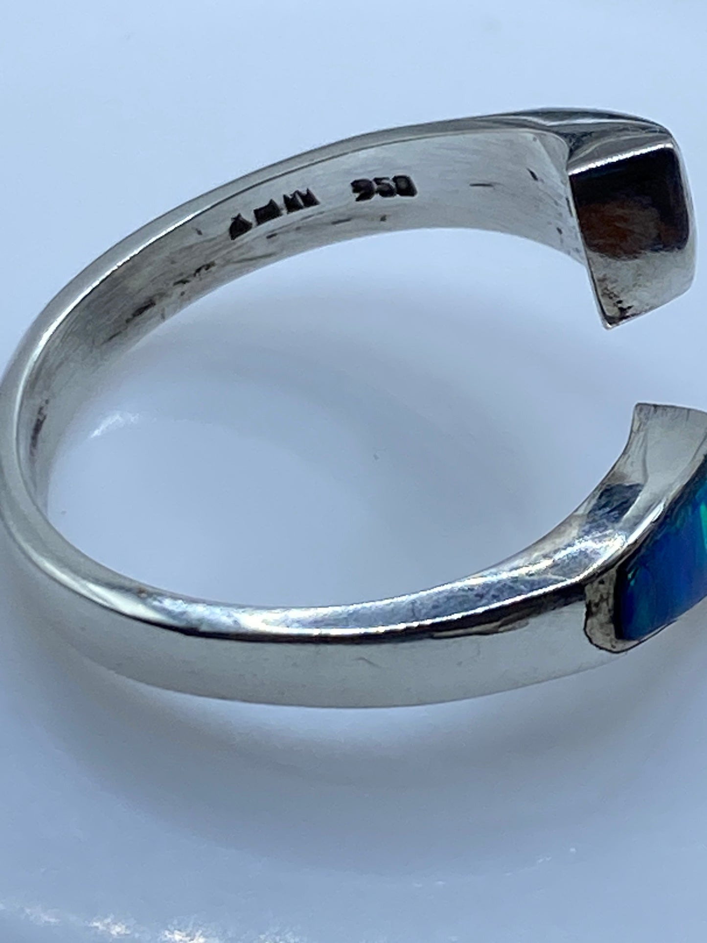 Anillo Ópalo de Fuego Azul Ajustable — Plata .950 Taxco — foto 5