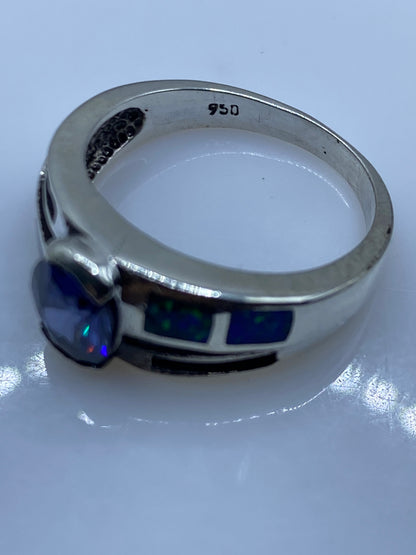 Anillo de Plata .950 Ópalo de Fuego Azul — Solitario Artesanal — foto 5