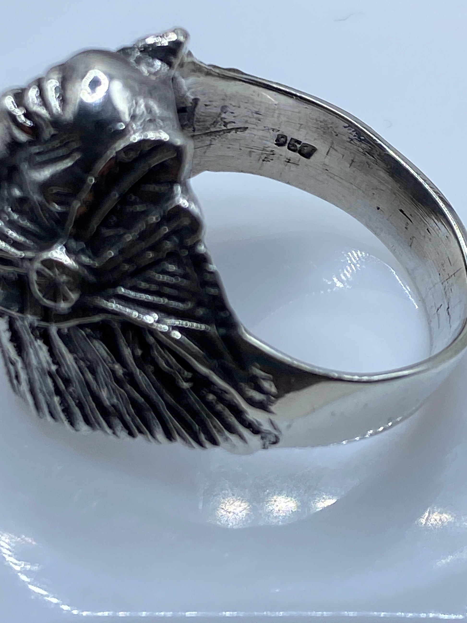 Anillo de Plata .950 Guerrero Prehispánico — Banda Ancha Para Él — foto 5