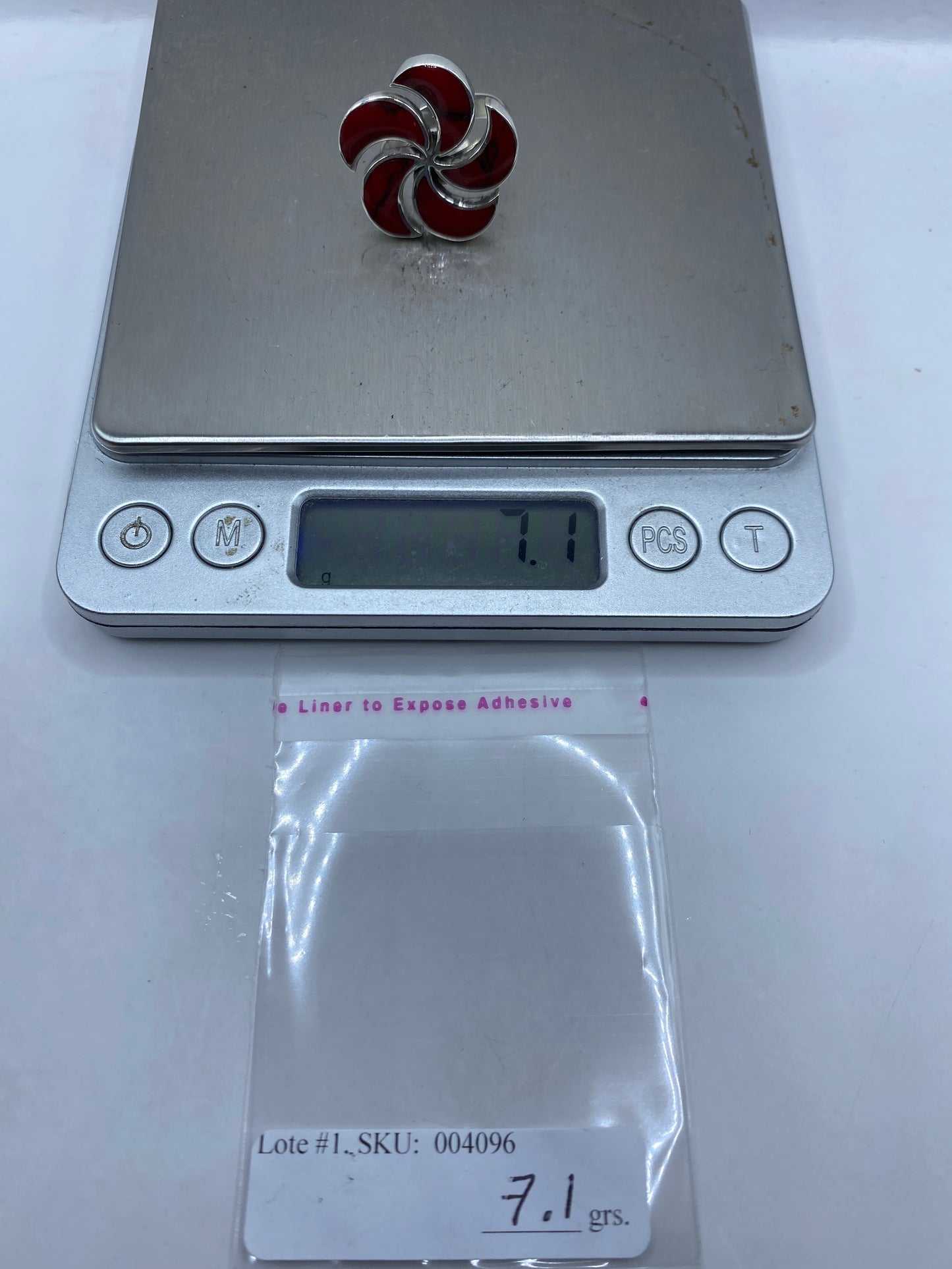 Anillo Floral de Plata y Coral Rojo Ajustable — foto 6