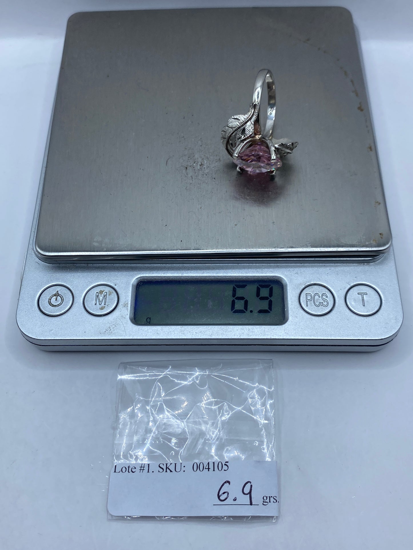 Anillo de Plata Circonia Rosa Solitario — Alas Talladas — foto 6