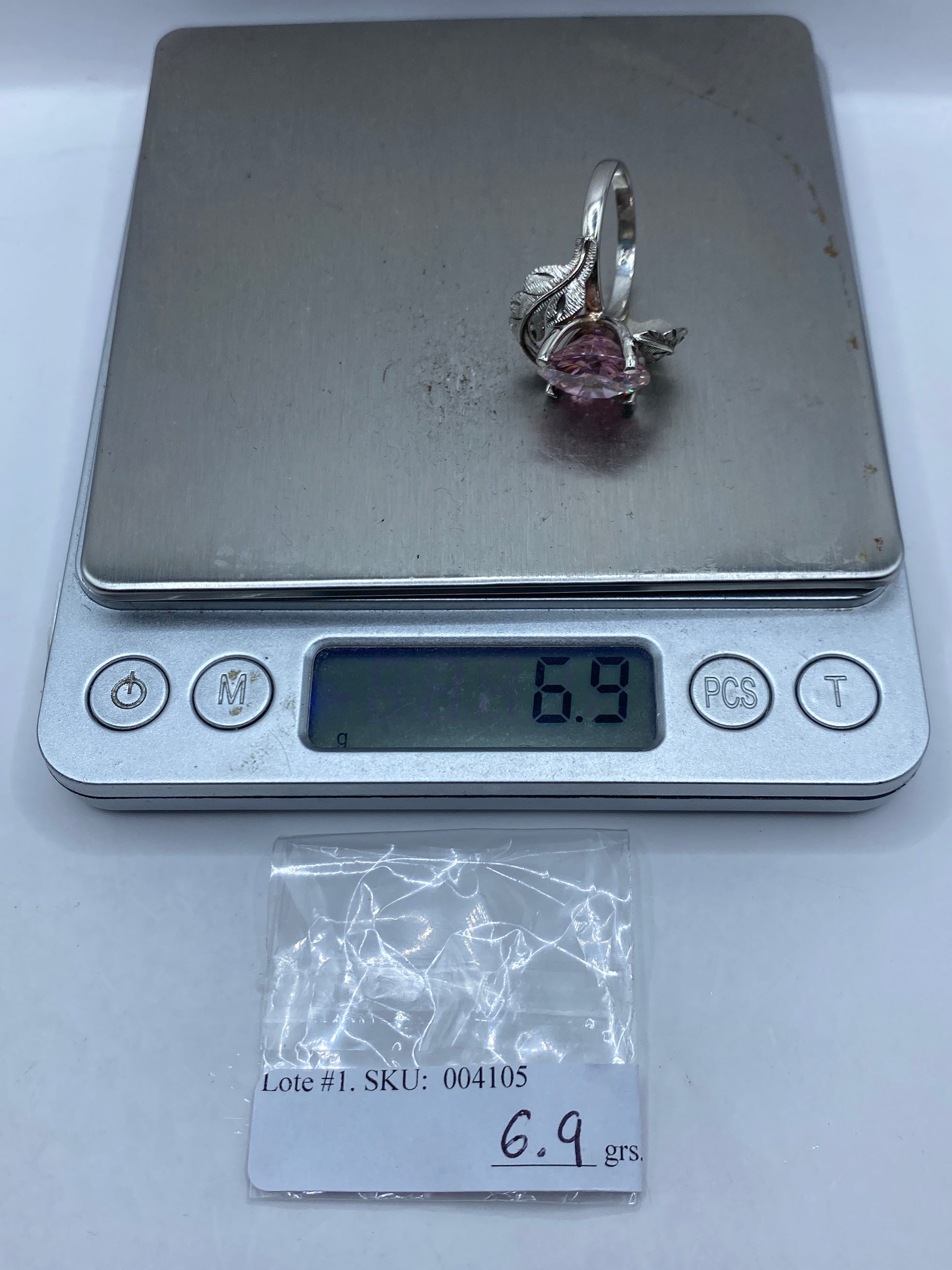 Anillo de Plata Circonia Rosa Solitario — Alas Talladas — foto 6