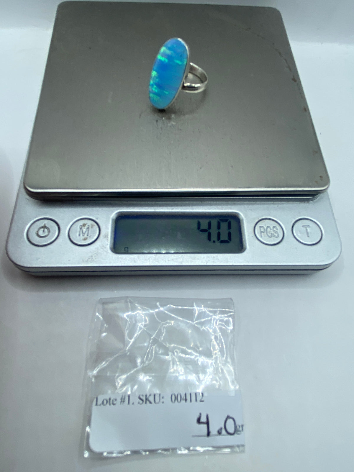 Anillo de Plata Ópalo de Fuego Azul Cielo — Solitario Ajustable — foto 6