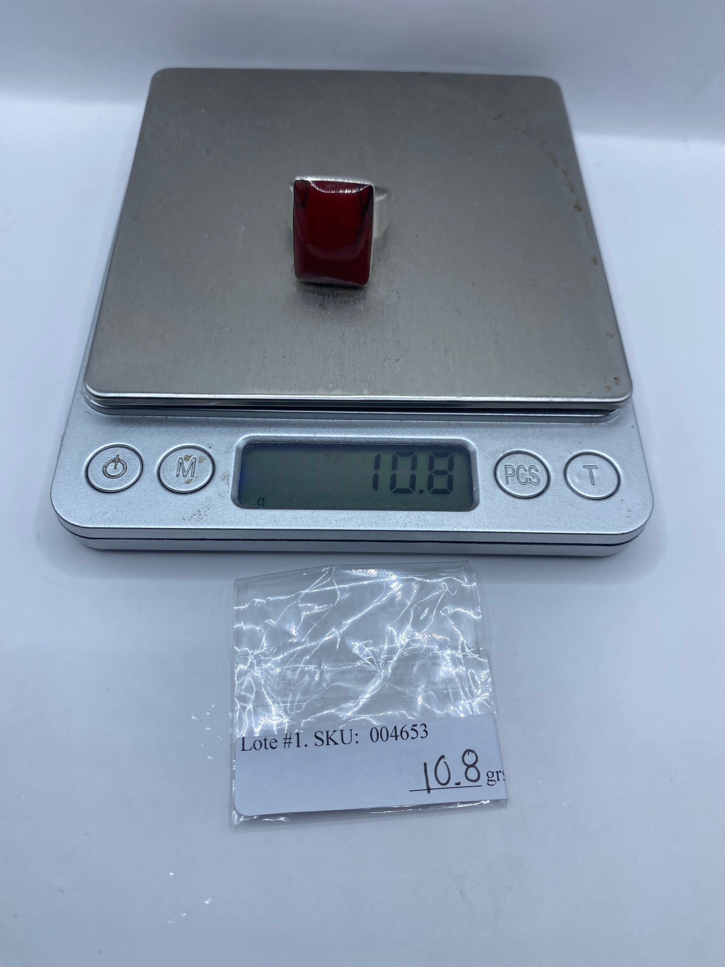 Anillo de Plata con Coral Rojo — Engaste a Mano .925 — foto 6