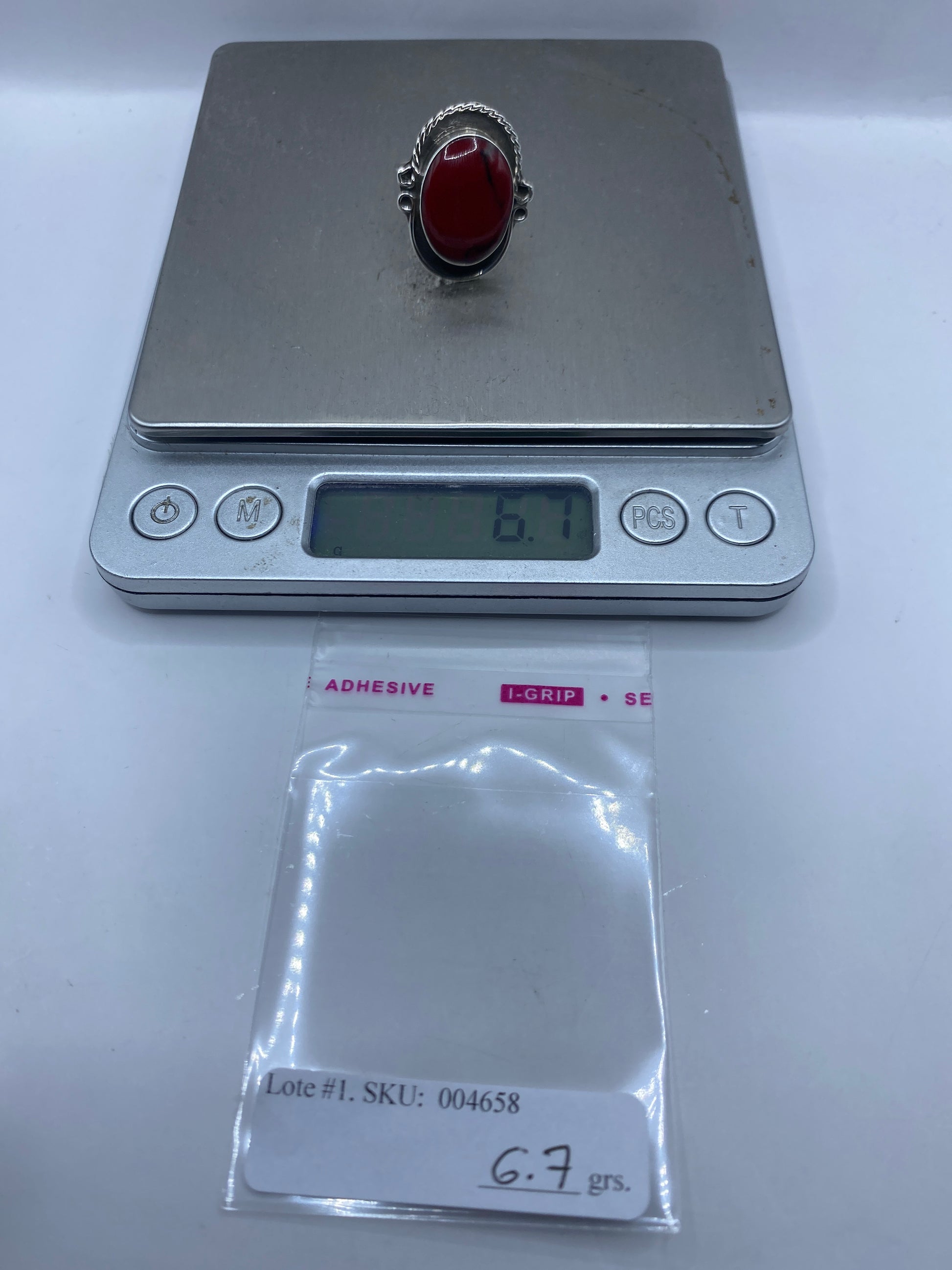 Anillo de Plata Ajustable con Coral Rojo — Taxco .925 — foto 5