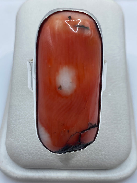 Anillo ajustable de plata .925 con piedra natural engastada, visto desde arriba