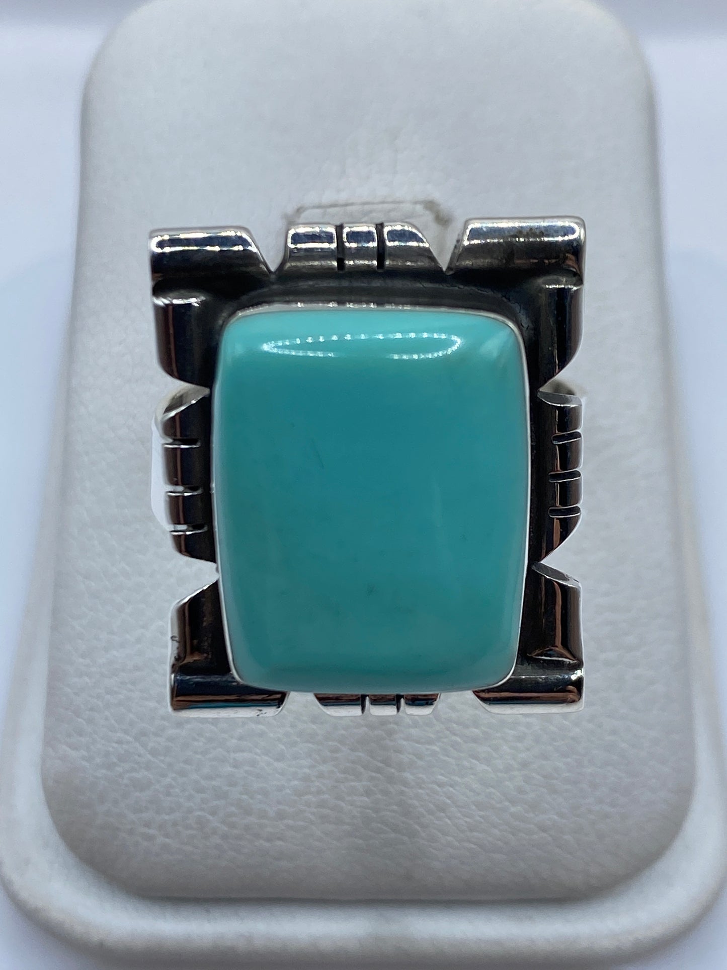 Anillo ajustable de plata .925 con turquesa azul cielo en marcos arquitectónicos