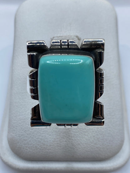Anillo ajustable de plata .925 con turquesa azul cielo en marcos arquitectónicos