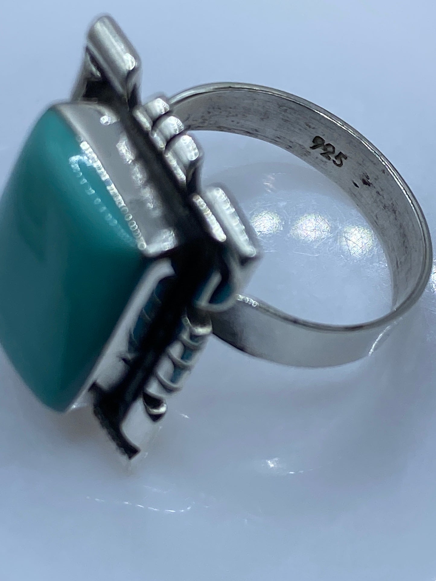 Anillo Ajustable Plata Turquesa Azul Cielo — Taxco .925 — foto 5
