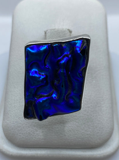 Anillo ajustable de plata .925 con piedra azul engastada a mano