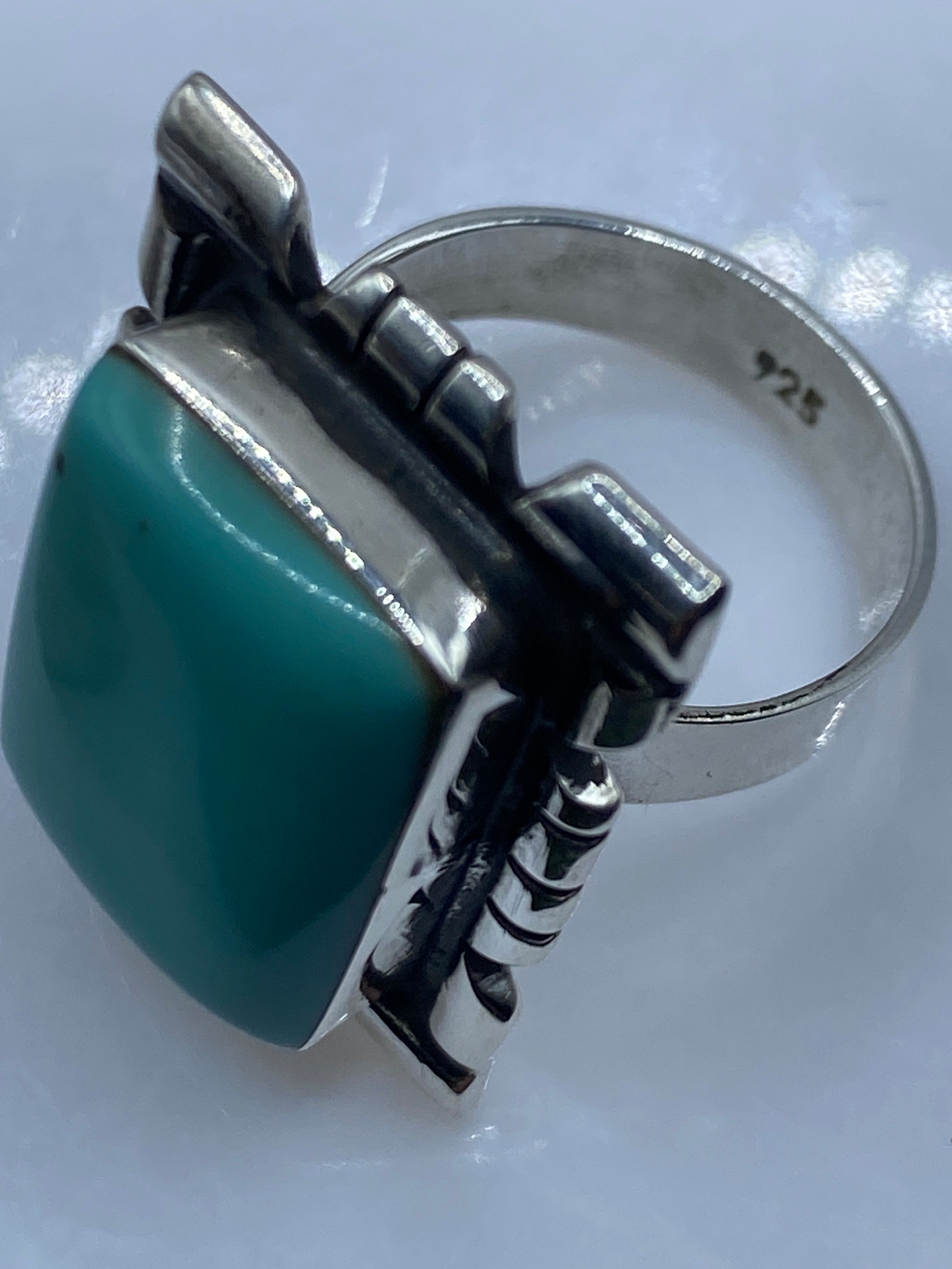 Anillo Ajustable Plata con Turquesa Azul Cielo — Taxco .925 — foto 5