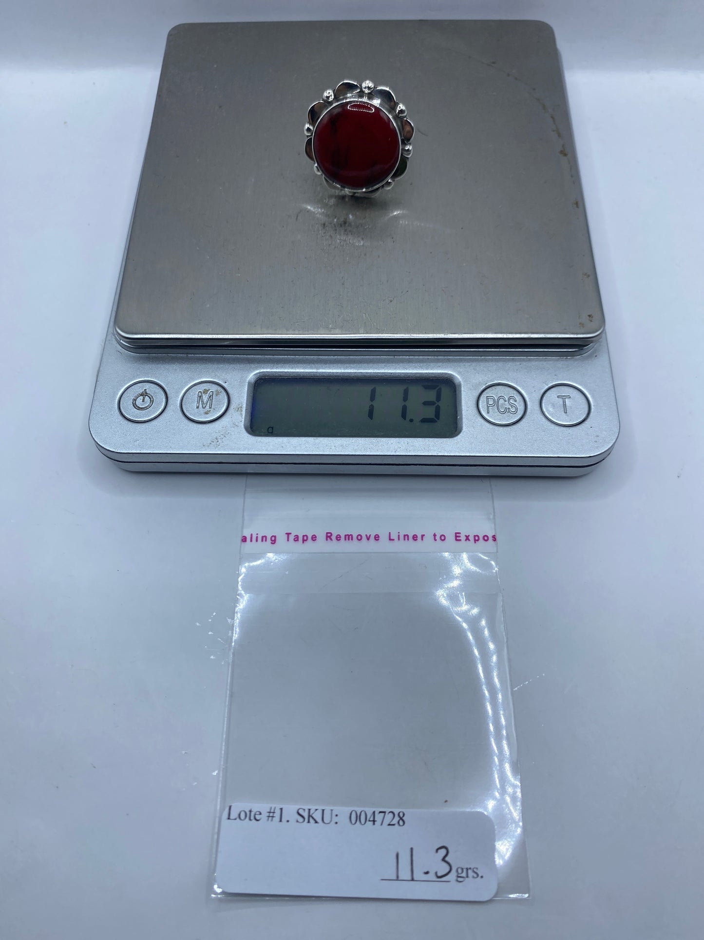 Anillo de Plata con Coral Rojo — Engaste Artesanal Taxco .925 — foto 6