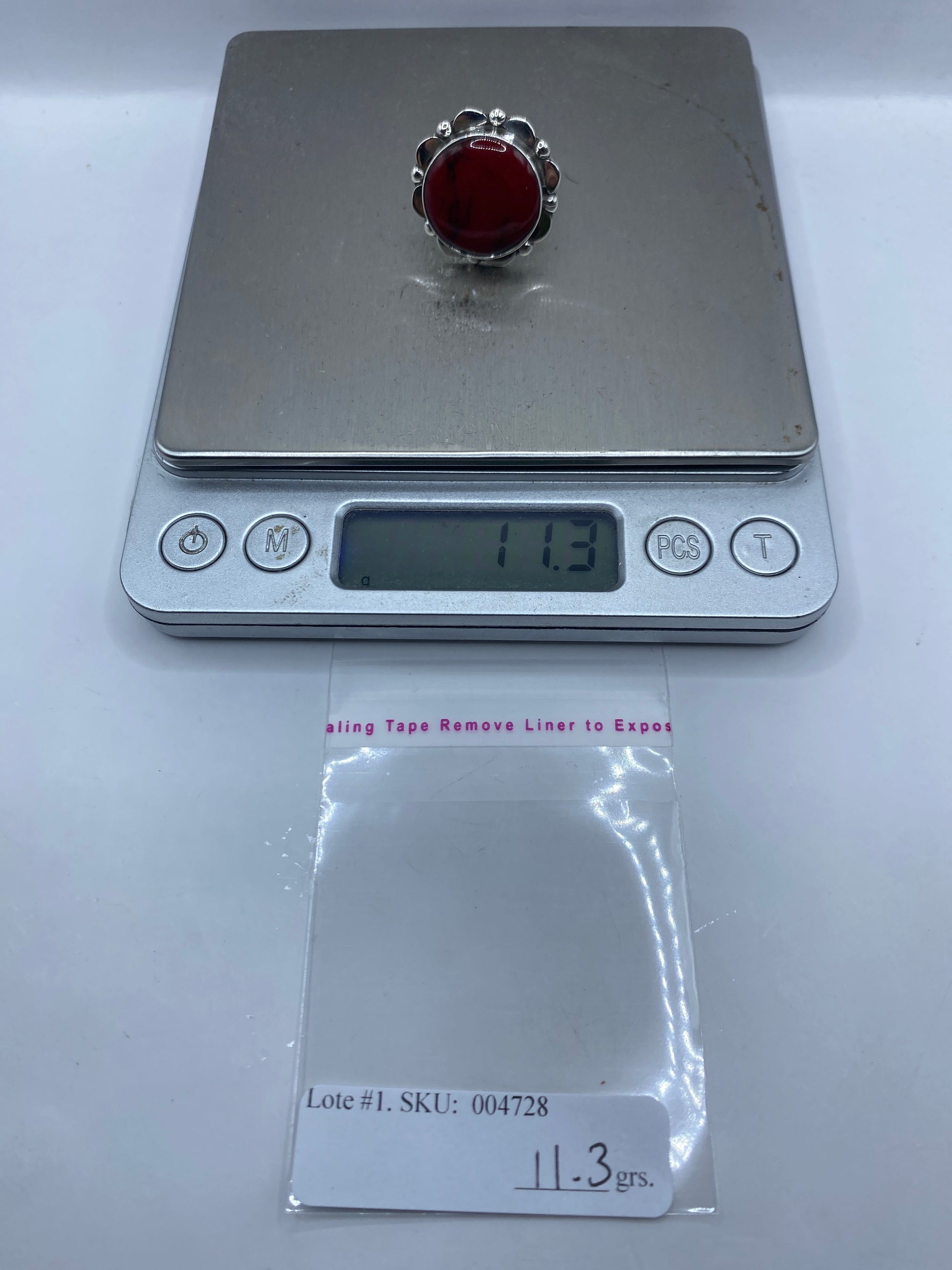 Anillo de Plata con Coral Rojo — Engaste Artesanal Taxco .925 — foto 6