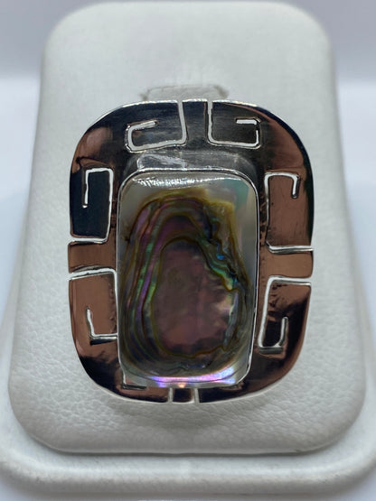 Anillo de plata ajustable prehispánico con piedra engastada, frente