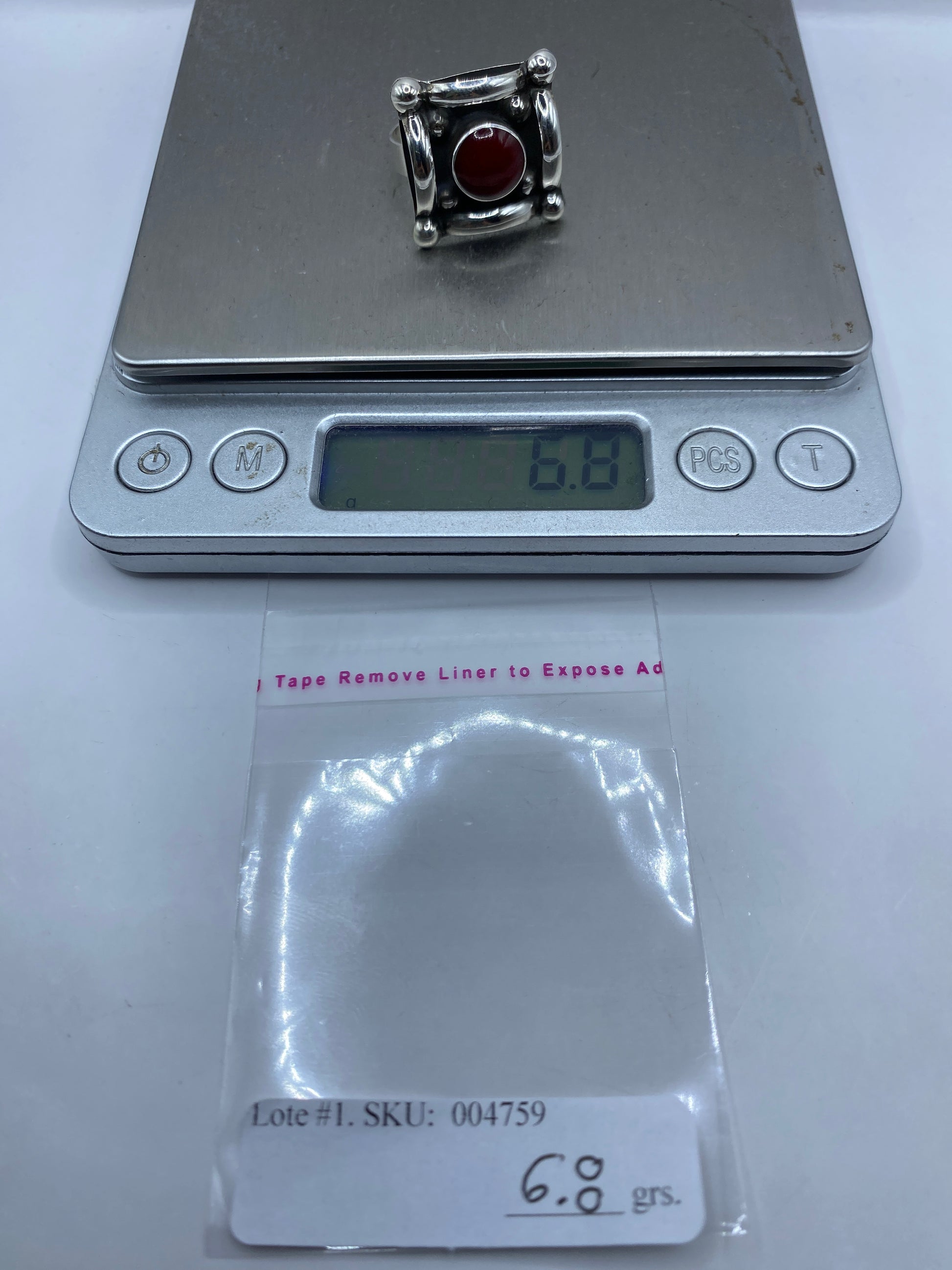 Anillo Ajustable de Plata con Coral Rojo — Taxco .925 — foto 6