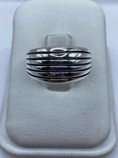 Anillo de plata .925 con franjas paralelas pulidas en estuche blanco