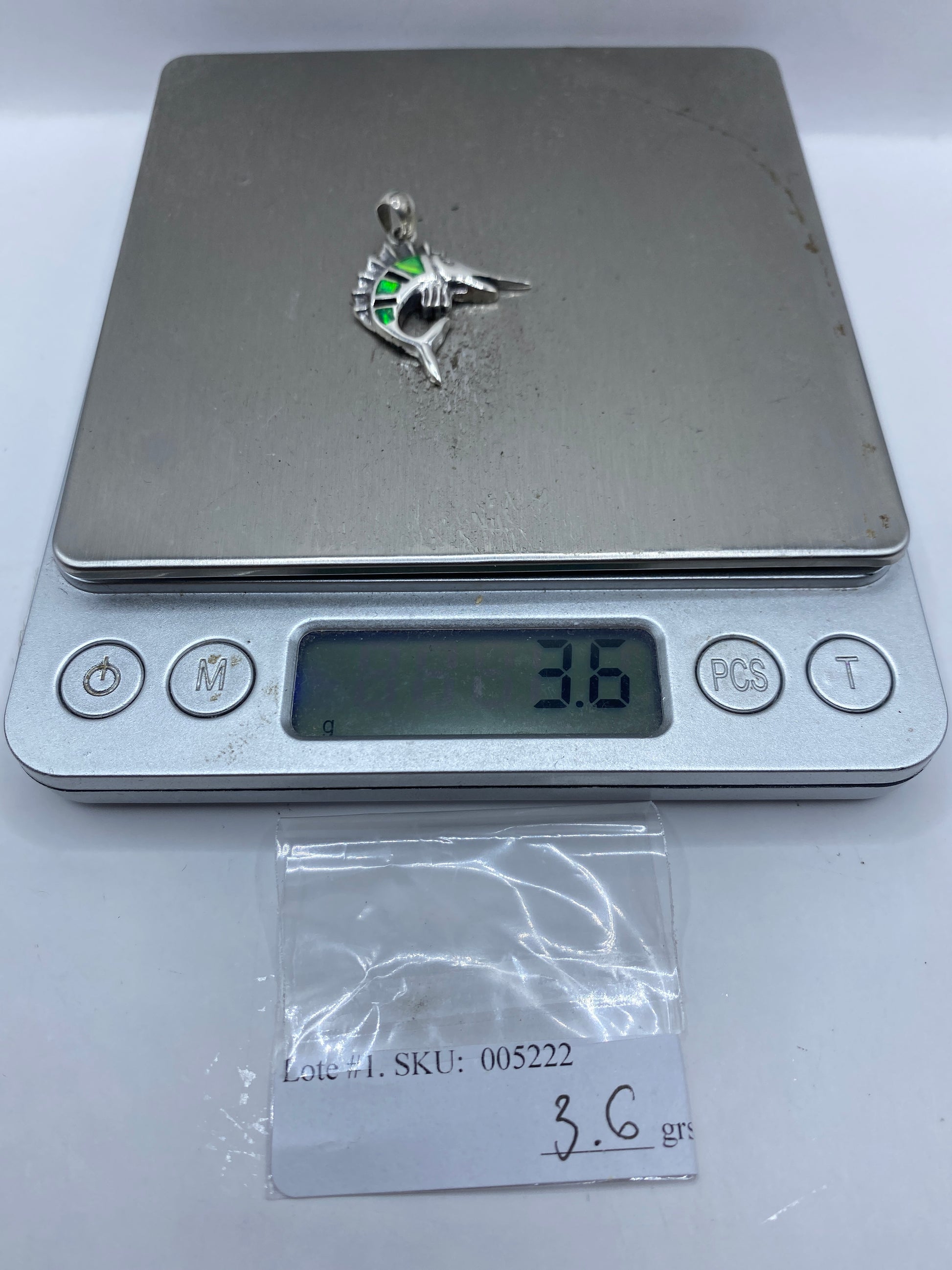 Dije Marlin Plata con Ópalo de Fuego Verde — Taxco .950 — foto 6