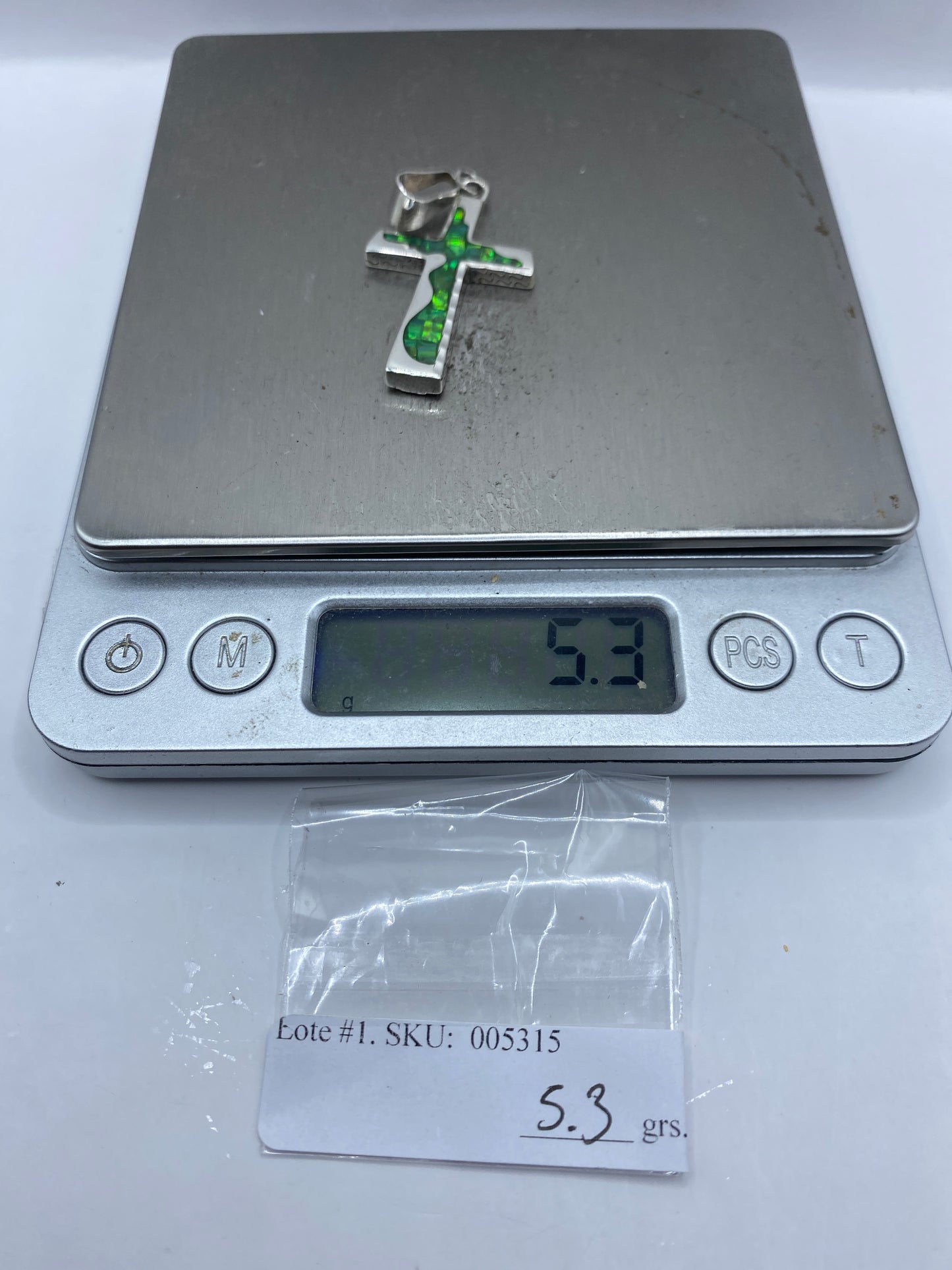 Dije Cruz de Plata .950 con Ópalo de Fuego Verde — foto 6