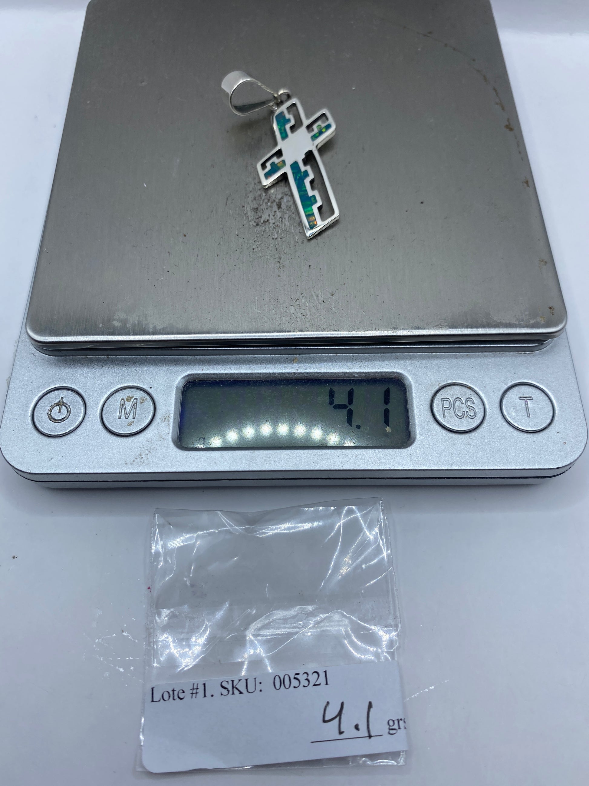 Dije Cruz Religiosa Plata .950 con Ópalo de Fuego — Taxco — foto 6
