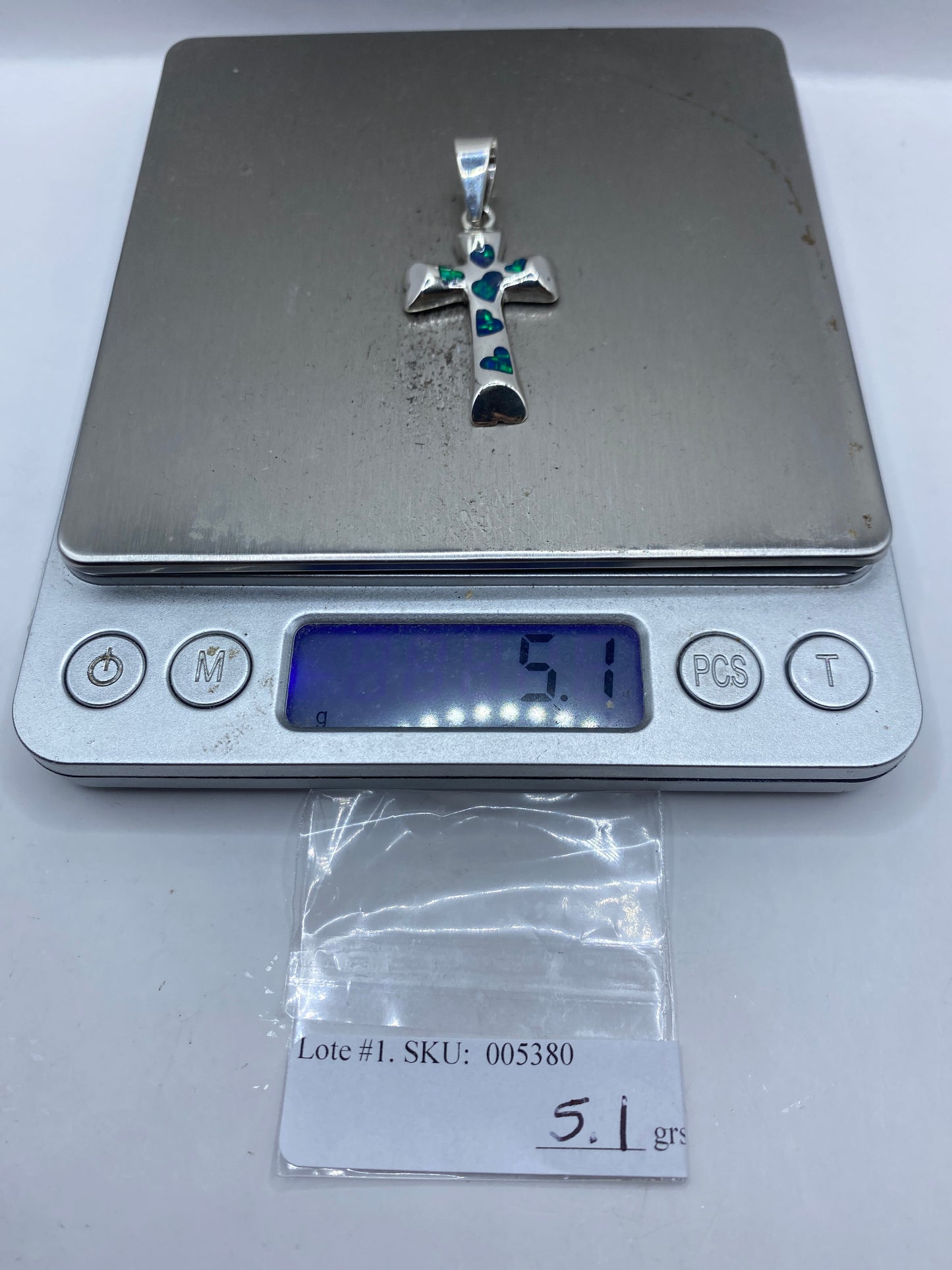 Dije Cruz de Plata .950 con Ópalo de Fuego Azul — foto 6
