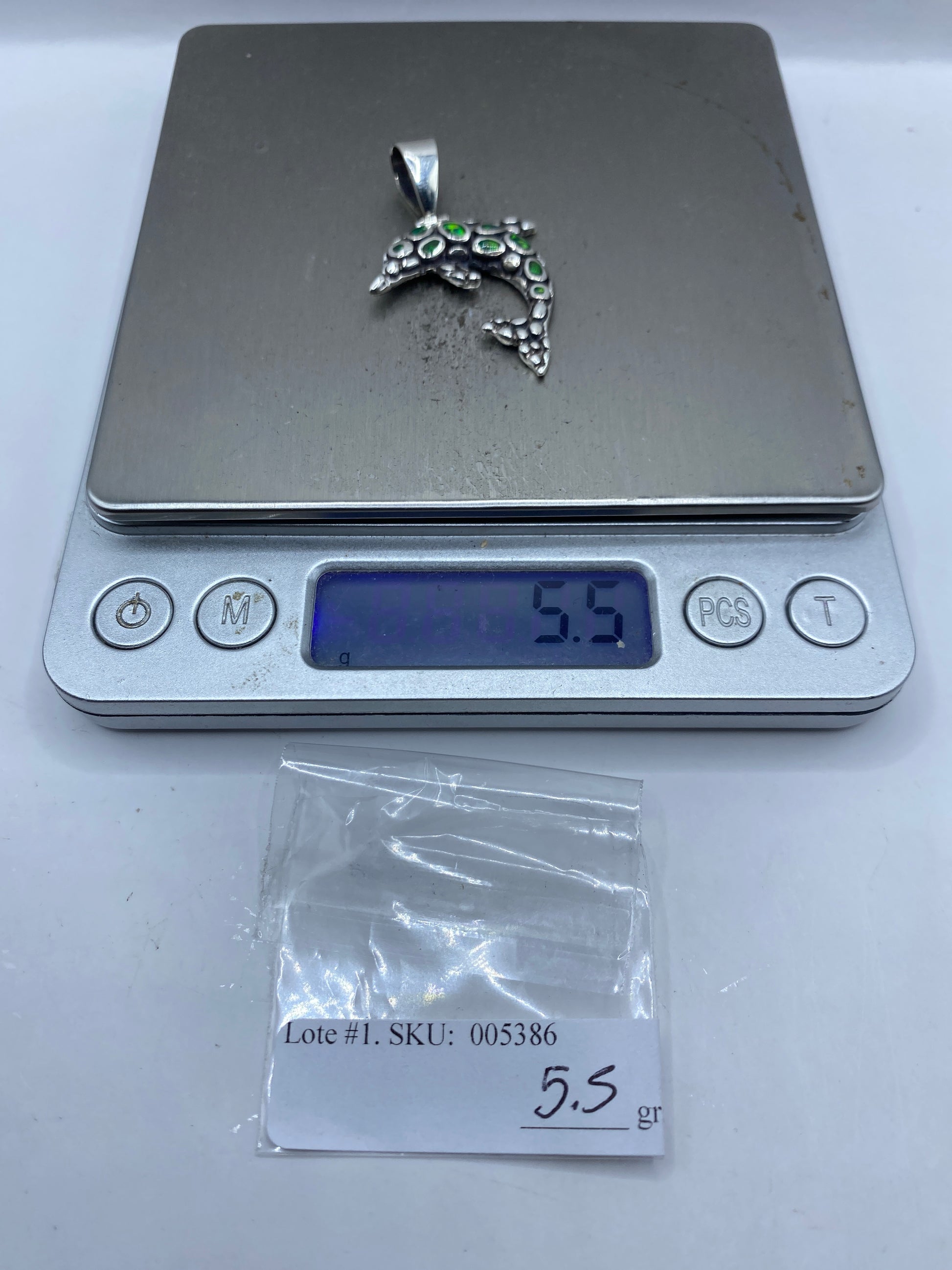 Dije Delfín Plata .950 Ópalo de Fuego Verde — foto 6
