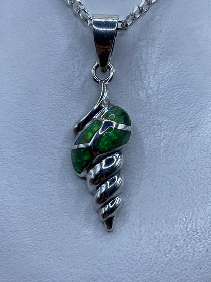 Dije de plata ópalo de fuego verde limón en espiral cartoneada, vista frontal