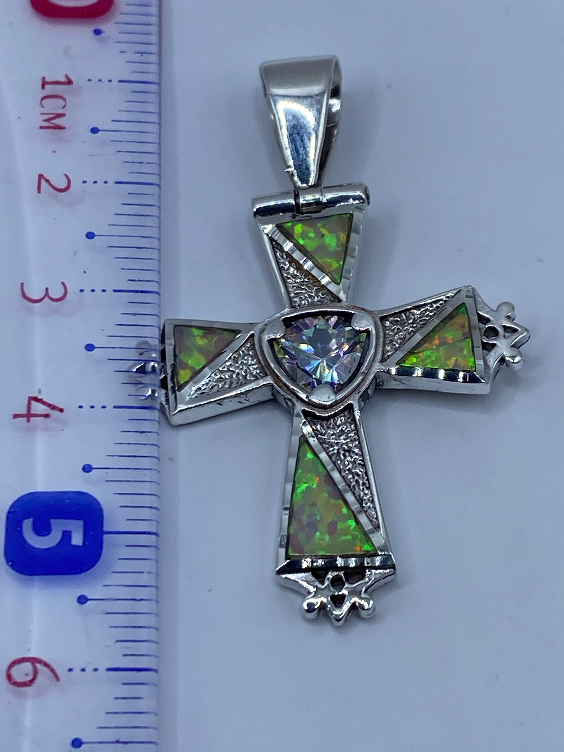 Dije Cruz de Plata con Ópalo de Fuego — Taxco .950 — foto 5