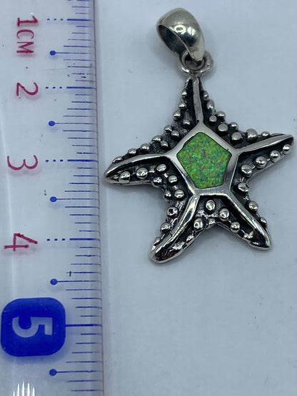 Estrella marina de plata .950 de 4.3 cm junto a regla para escala de tamaño