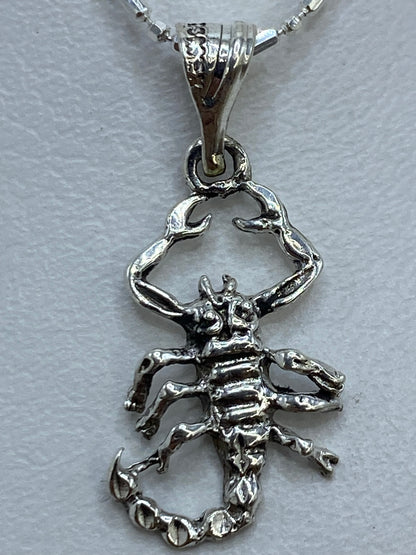 Dije de escorpión colgado en cadena de plata, porción frontal