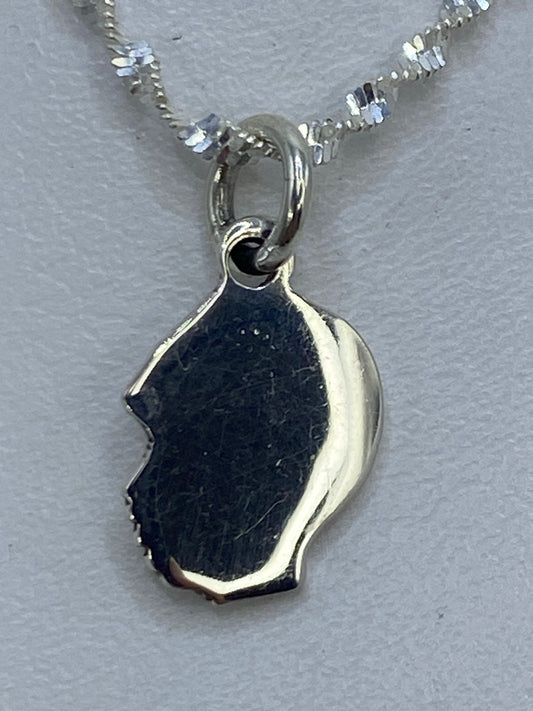 Dije de plata minimalista de 2 cm colgando de cadena de plata brillante