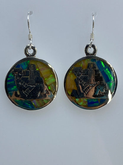Par de aretes de plata con ópalo de fuego multicolor, 3 cm de largo, ganchos de plata