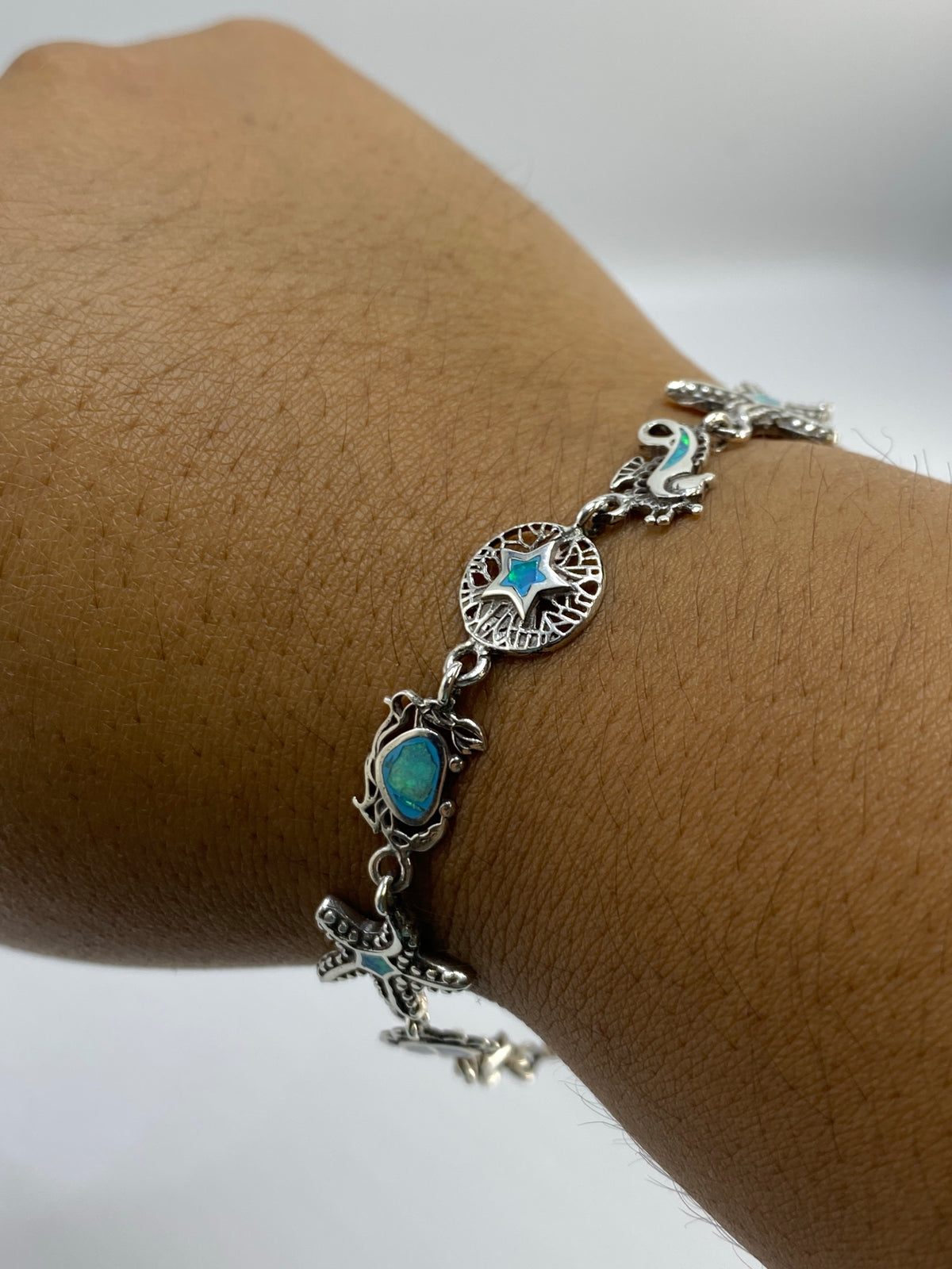 Pulsera Plata 925 Ópal de Fuego Azul — Taxco Artesanal — foto 6