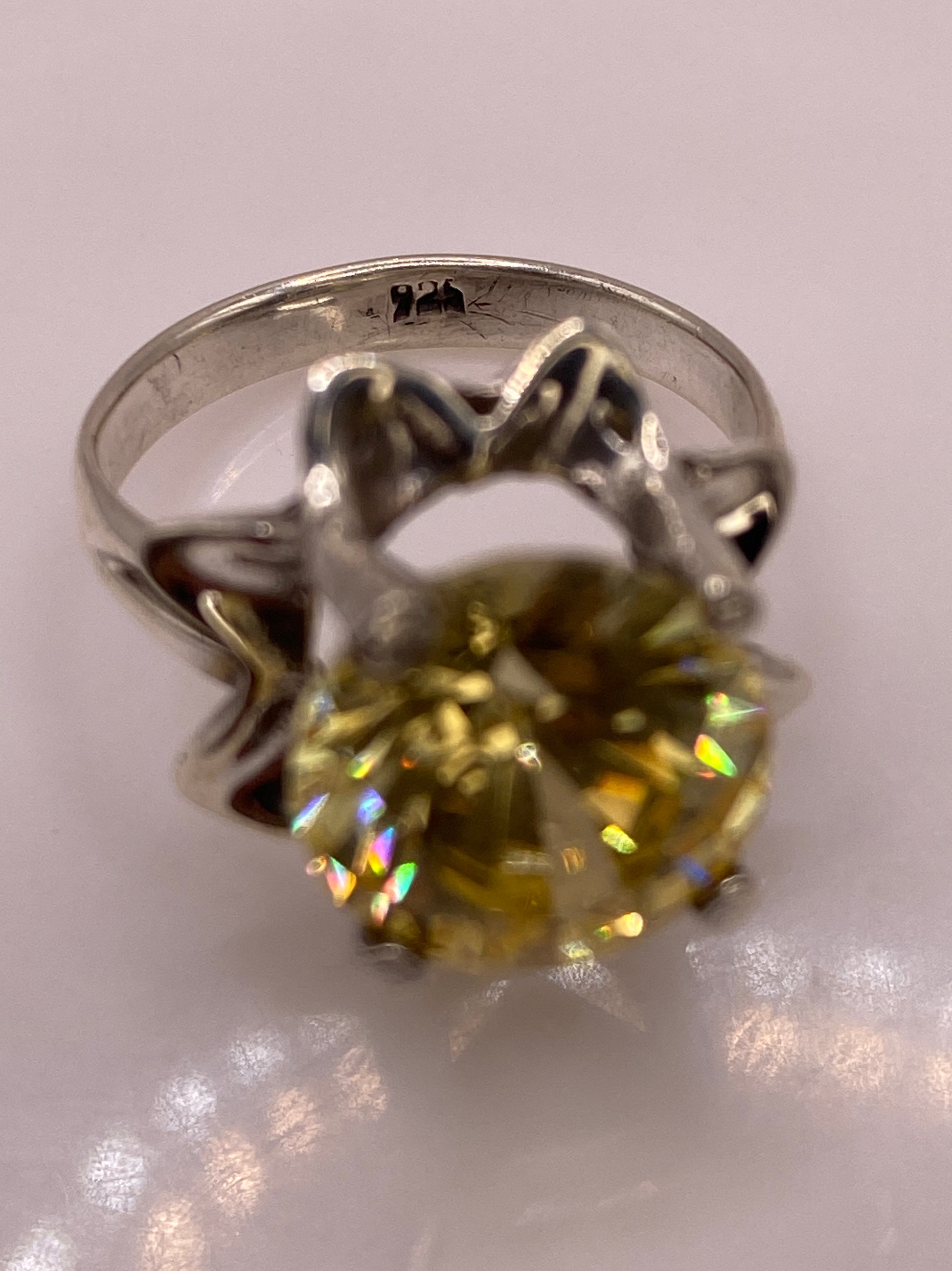 Anillo de Plata Solitario Circonia Dorada — Coctel Brillante — foto 5