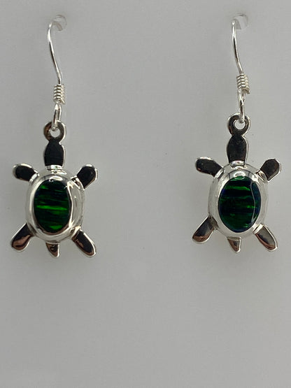 Par de aretes de plata 925 con ópalo de fuego verde, diseño de tortuga, par colgando