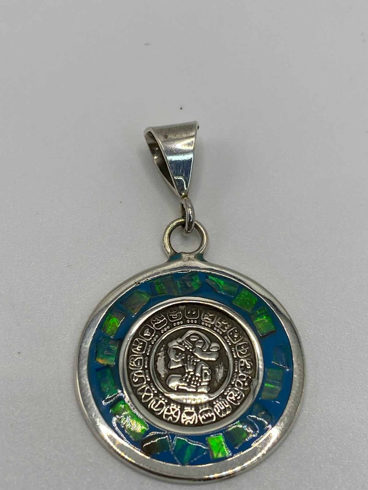Dije Plata Prehispánico Ópalo de Fuego — Glifo Maya — foto 5